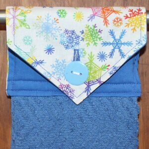 SNOWFLAKE COLORFUL HAND TOWEL HANDMADE HANGING KITCHEN COTTON BLUE TOWEL BUTTON